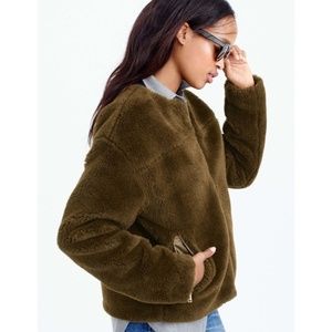 J. Crew S Plush Fleece Teddy Jacket Olive Fuzzy